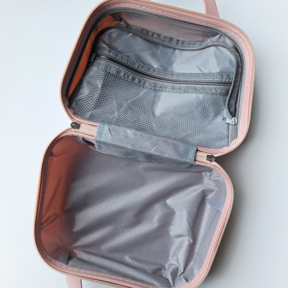 NWOT Living & Home Pink Portable HardShell Handheld Cosmetic Travel Trolley Case - Picture 11 of 15